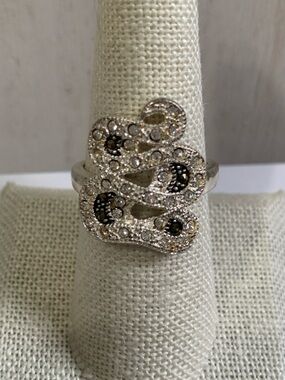 Sterling Silver 925 Pave Crystal & Marcasite  Cocktail Ring Size 8